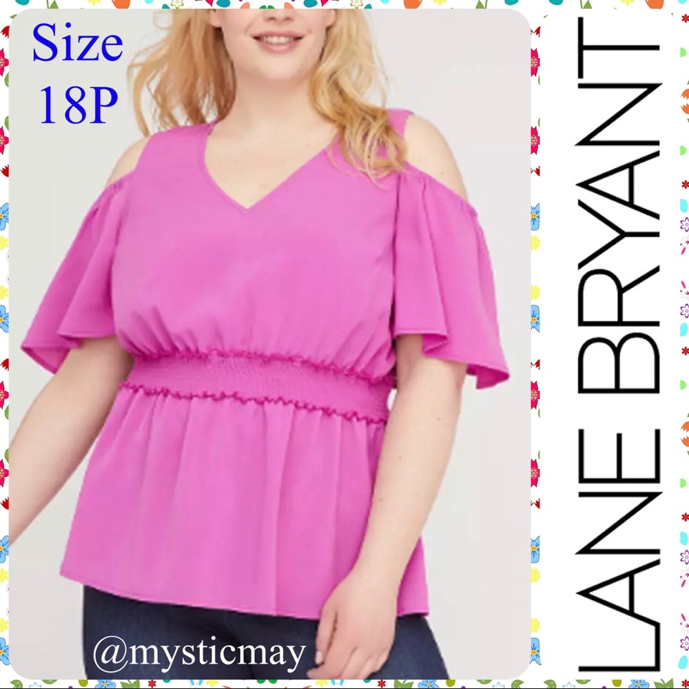 LANE BRYANT Pink Cold Shoulder Smocked Babydoll Blouse Top Plus Size 18 Petites
